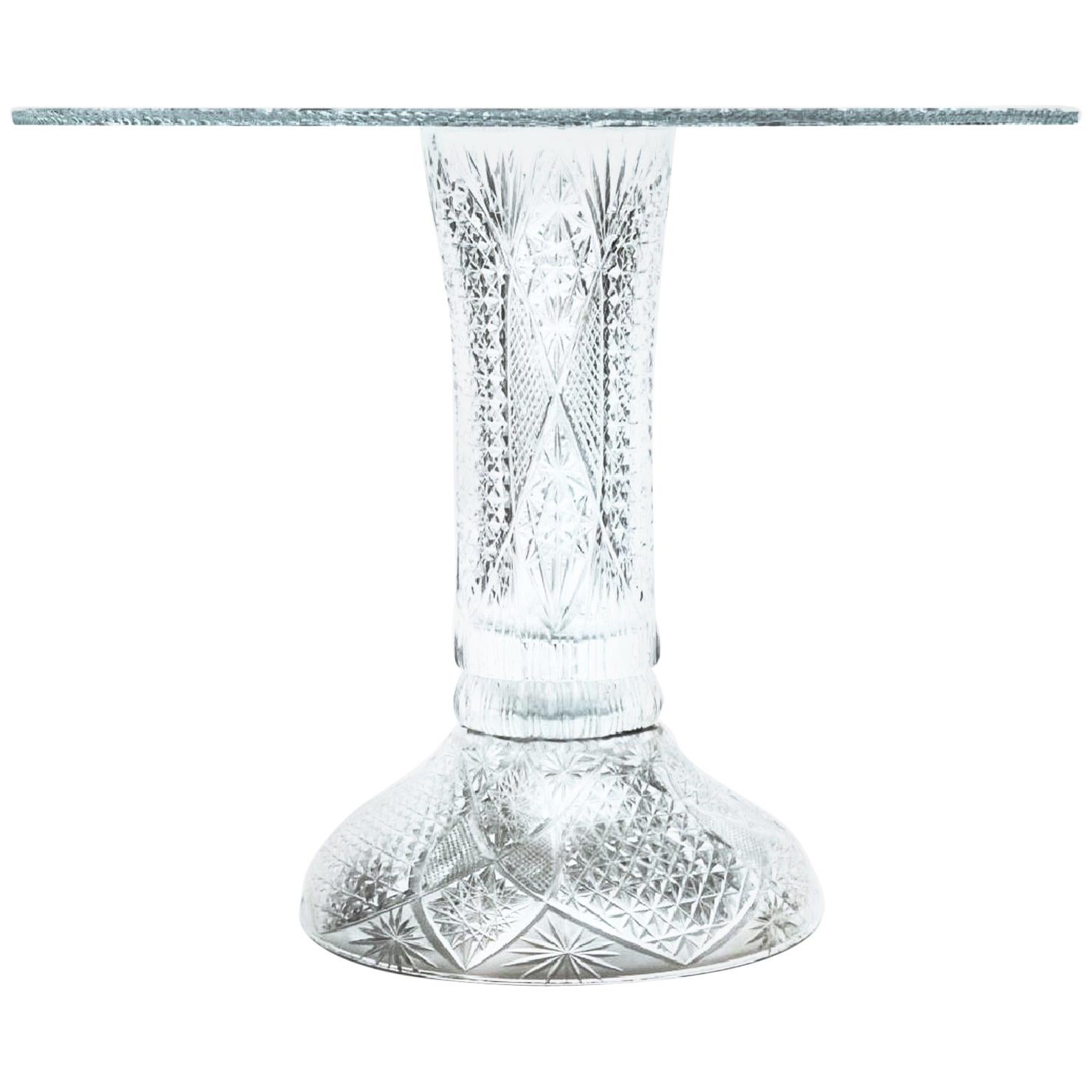 Antique American Brilliant Cut Crystal Round Glass Side Table, Art Nouveau 