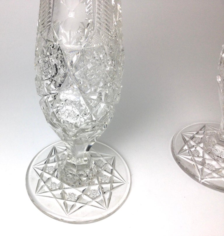 19th Century Antique American Brilliant Cut Glass and Gorham Sterling Silver Vases Pair For Sale