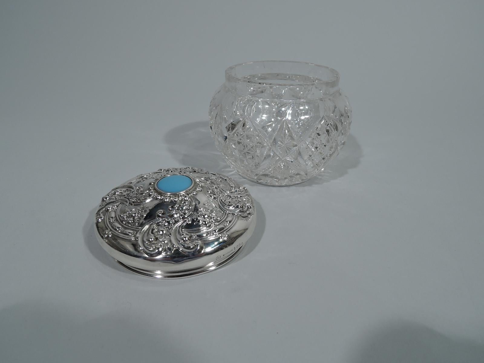Victorian Antique American Brilliant-Cut Glass and Sterling Silver Vanity Jar