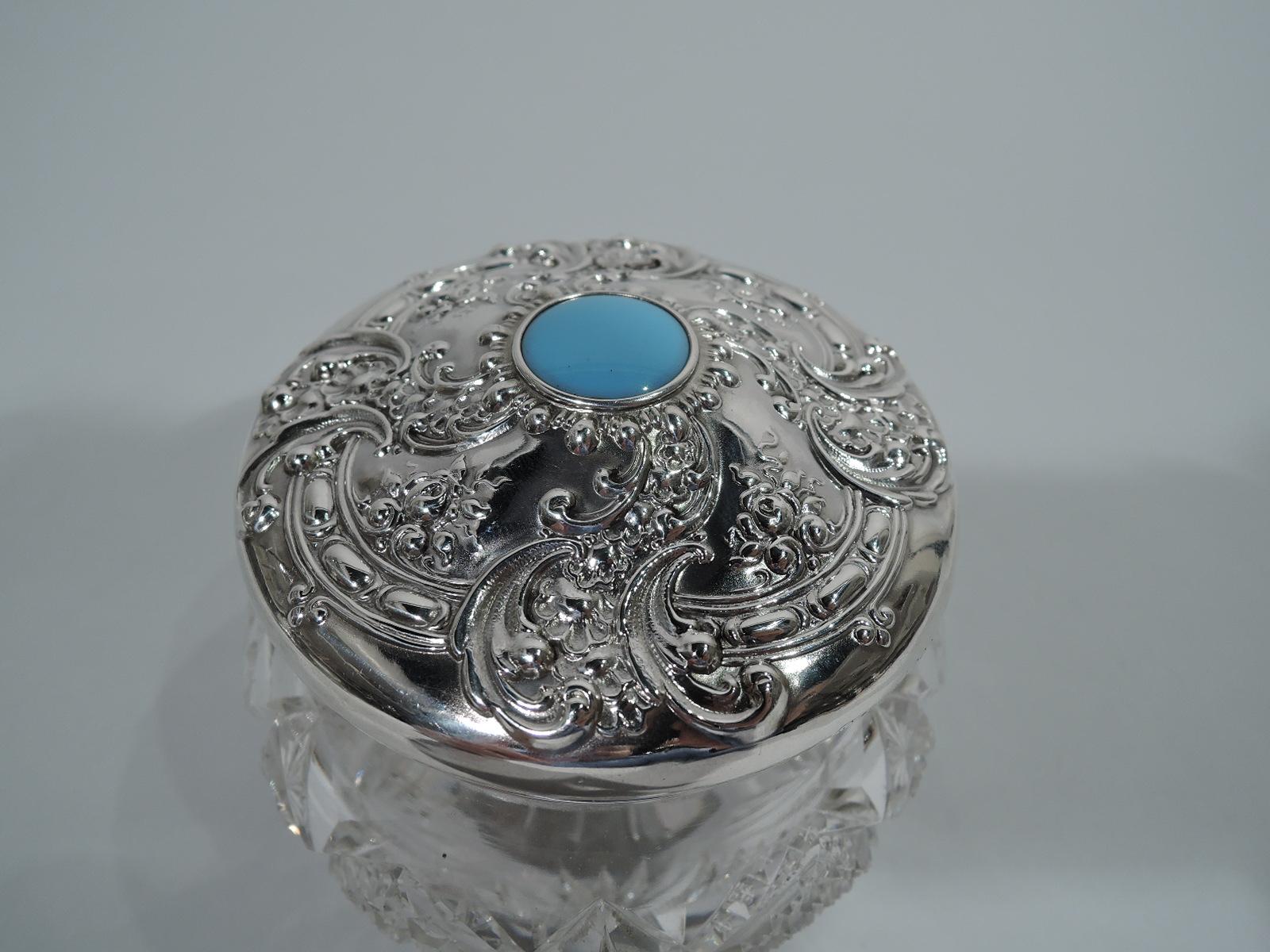 Antique American Brilliant-Cut Glass and Sterling Silver Vanity Jar In Excellent Condition In New York, NY