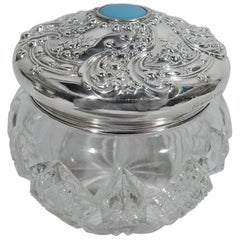 Antique American Brilliant-Cut Glass and Sterling Silver Vanity Jar