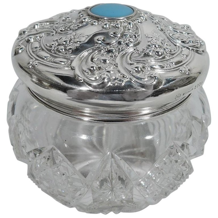 Antique American BrilliantCut Glass and Sterling Silver Vanity Jar For