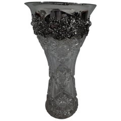 Vase américain ancien en verre taillé brillant et argent sterling