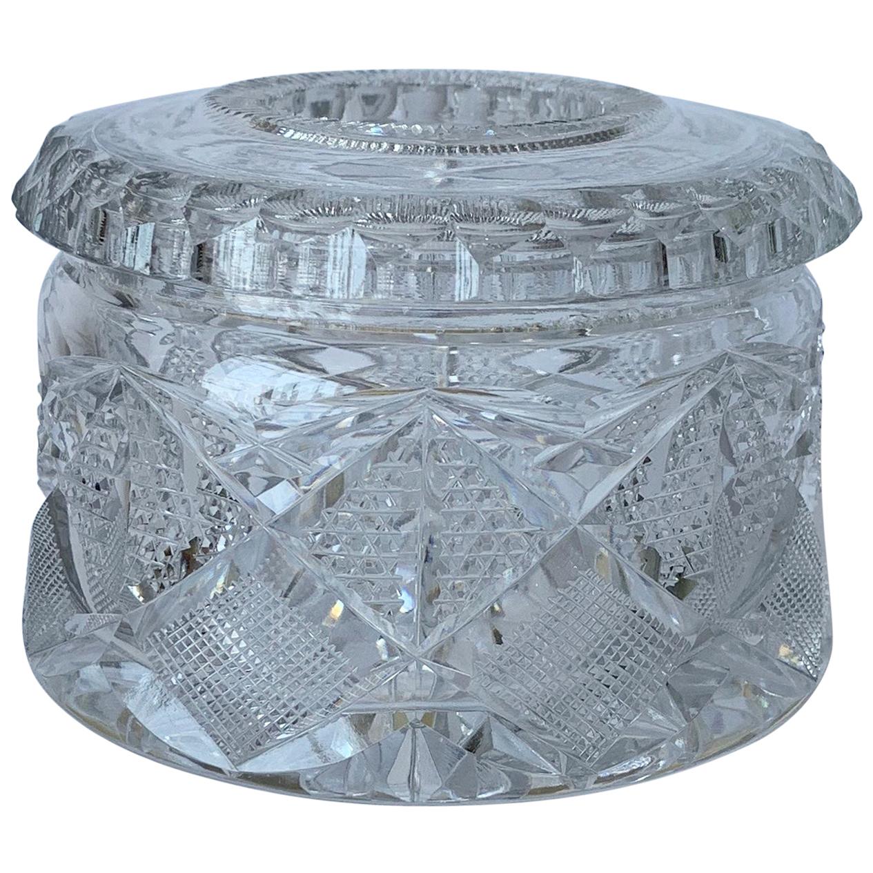 Antique American Brilliant Cut Glass Receiver or Vanity Jar