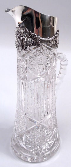 Antiker amerikanischer Claret-Krug aus Glas und Sterlingsilber im Brillantschliff