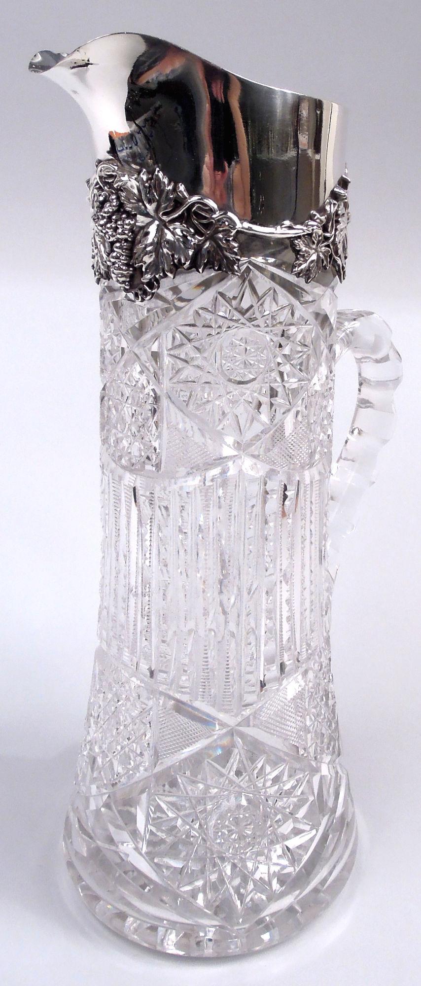 Vittoriano Antico boccale americano di vetro tagliato a Brilliante e argento Sterling Claret in vendita