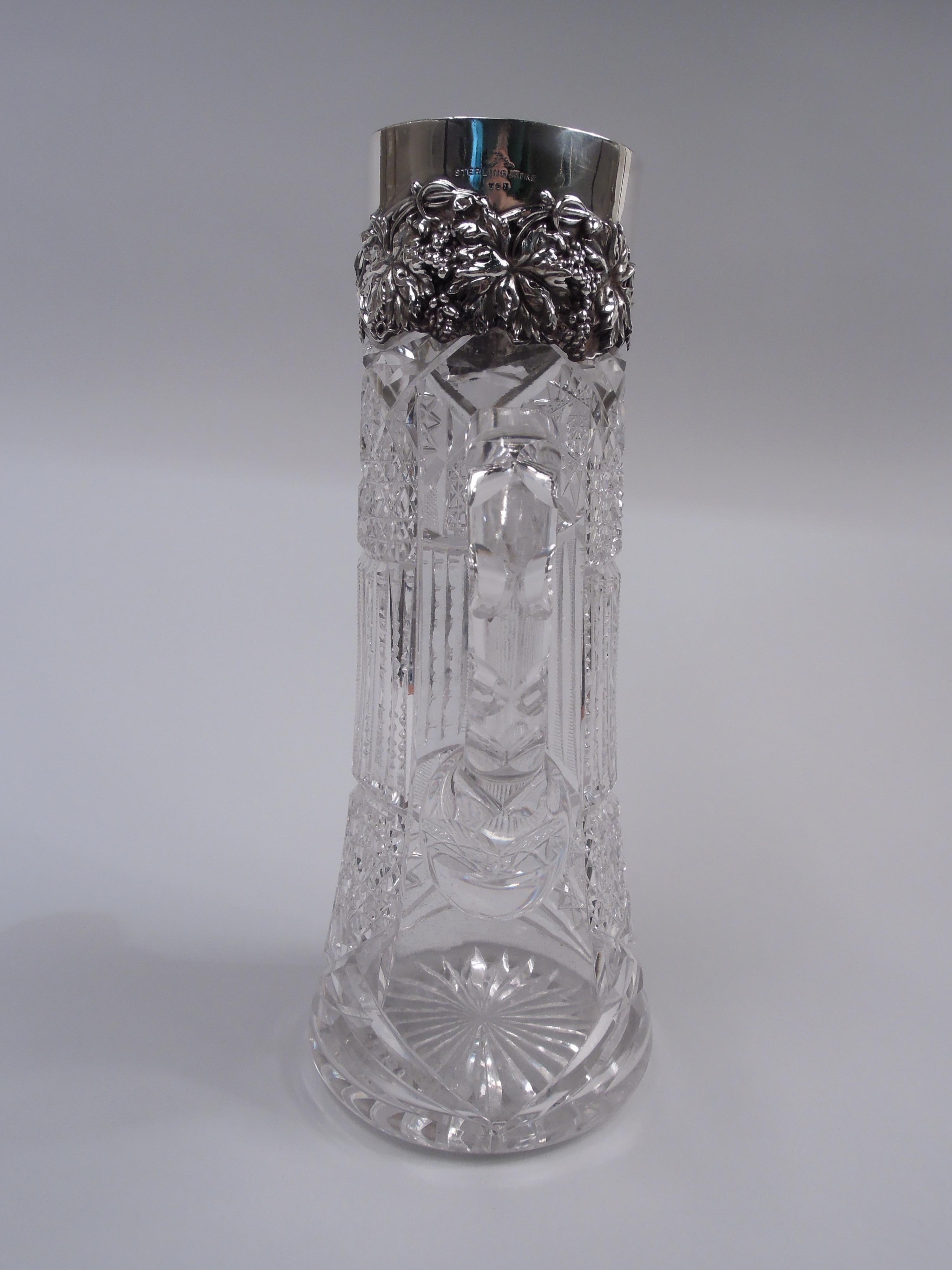 XX secolo Antico boccale americano di vetro tagliato a Brilliante e argento Sterling Claret in vendita