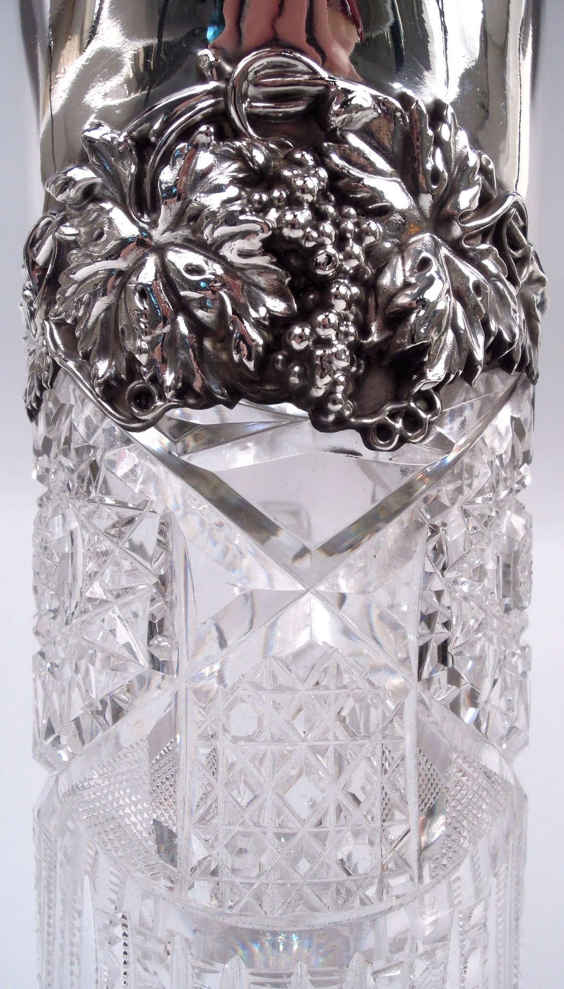 Argento 925 Antico boccale americano di vetro tagliato a Brilliante e argento Sterling Claret in vendita