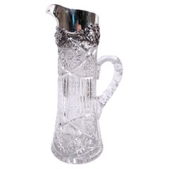 Antique American Brilliant-Cut Glass & Sterling Silver Claret Jug