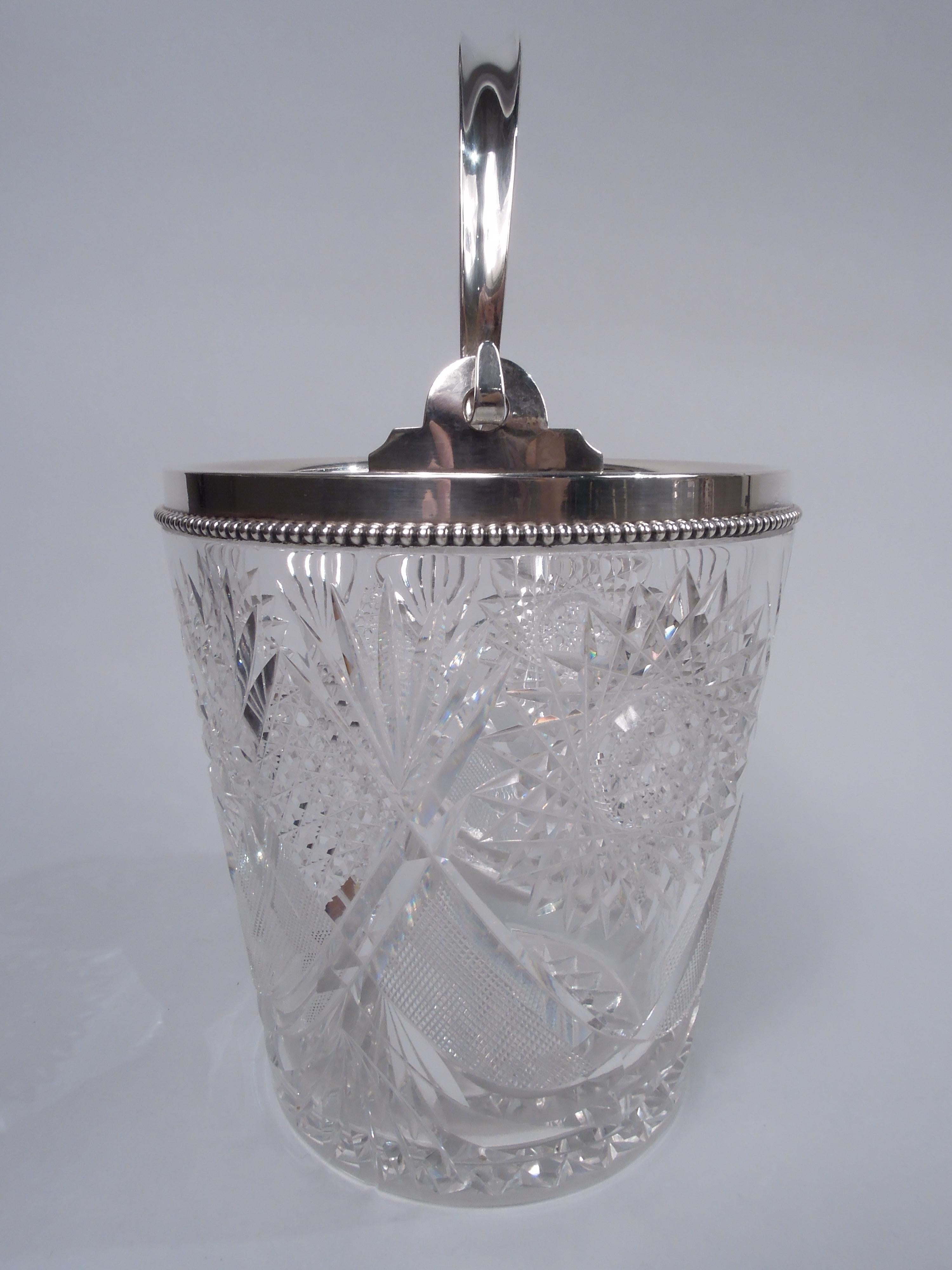 Victorian Antique American Brilliant-Cut Glass & Sterling Silver Ice Bucket For Sale