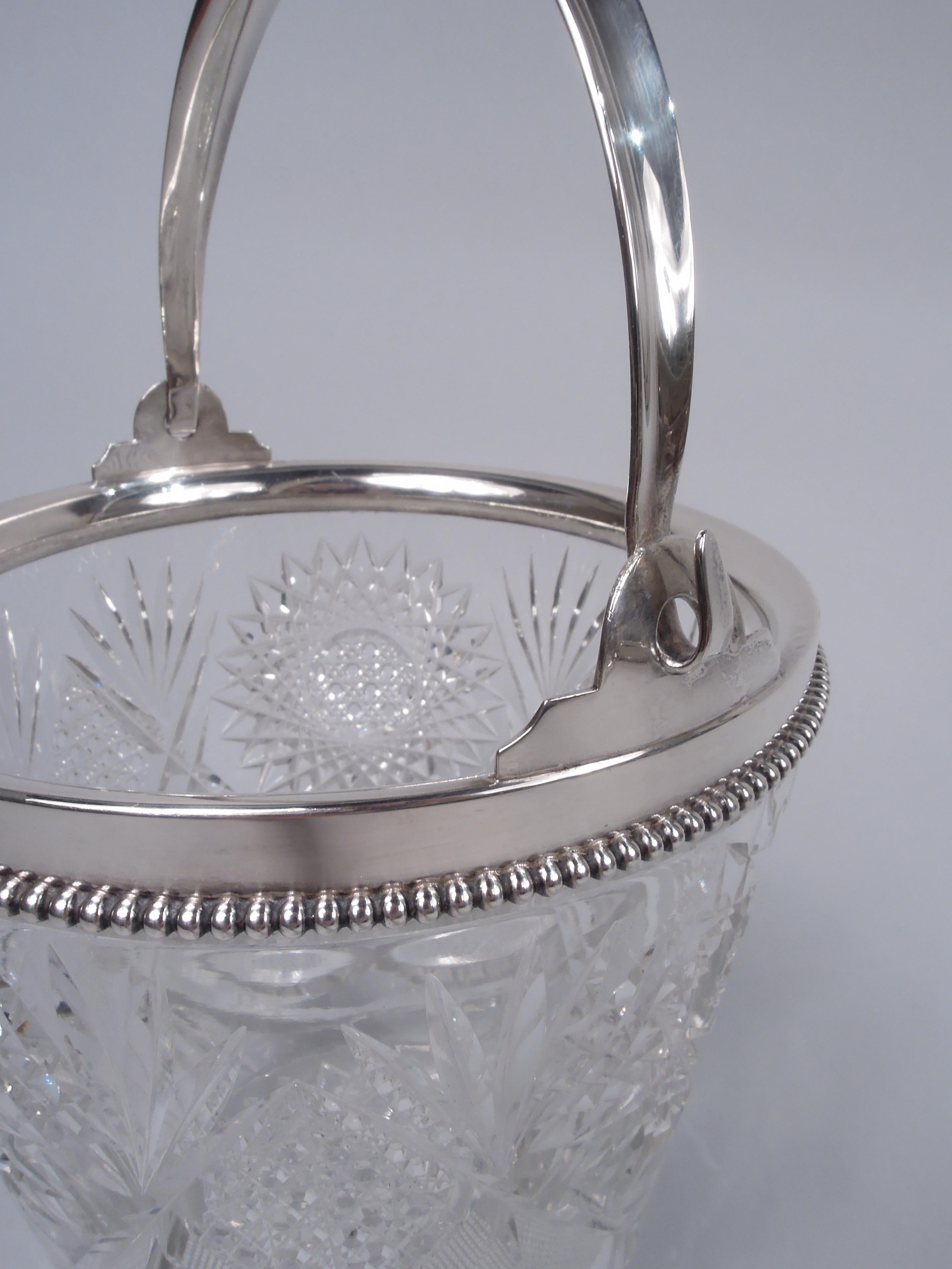 Antique American Brilliant-Cut Glass & Sterling Silver Ice Bucket In Good Condition For Sale In New York, NY