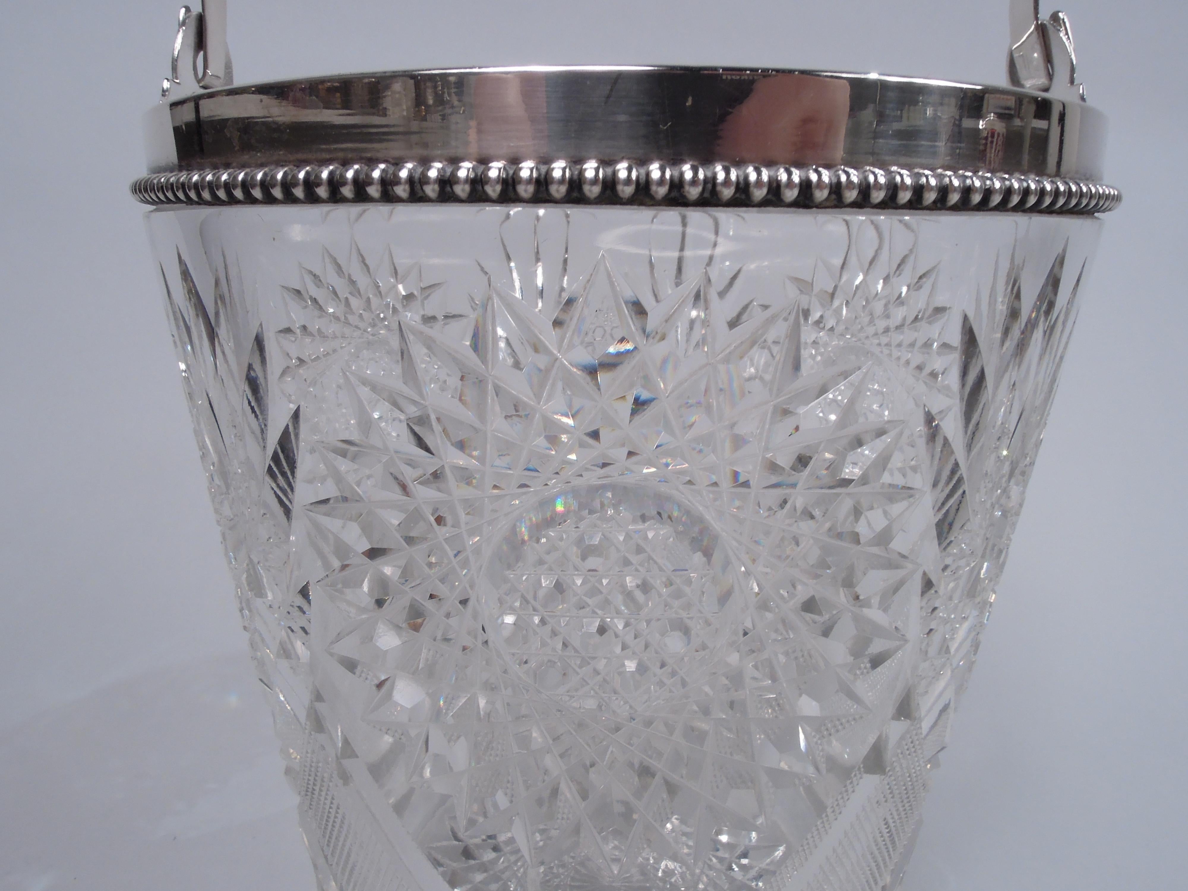19th Century Antique American Brilliant-Cut Glass & Sterling Silver Ice Bucket For Sale