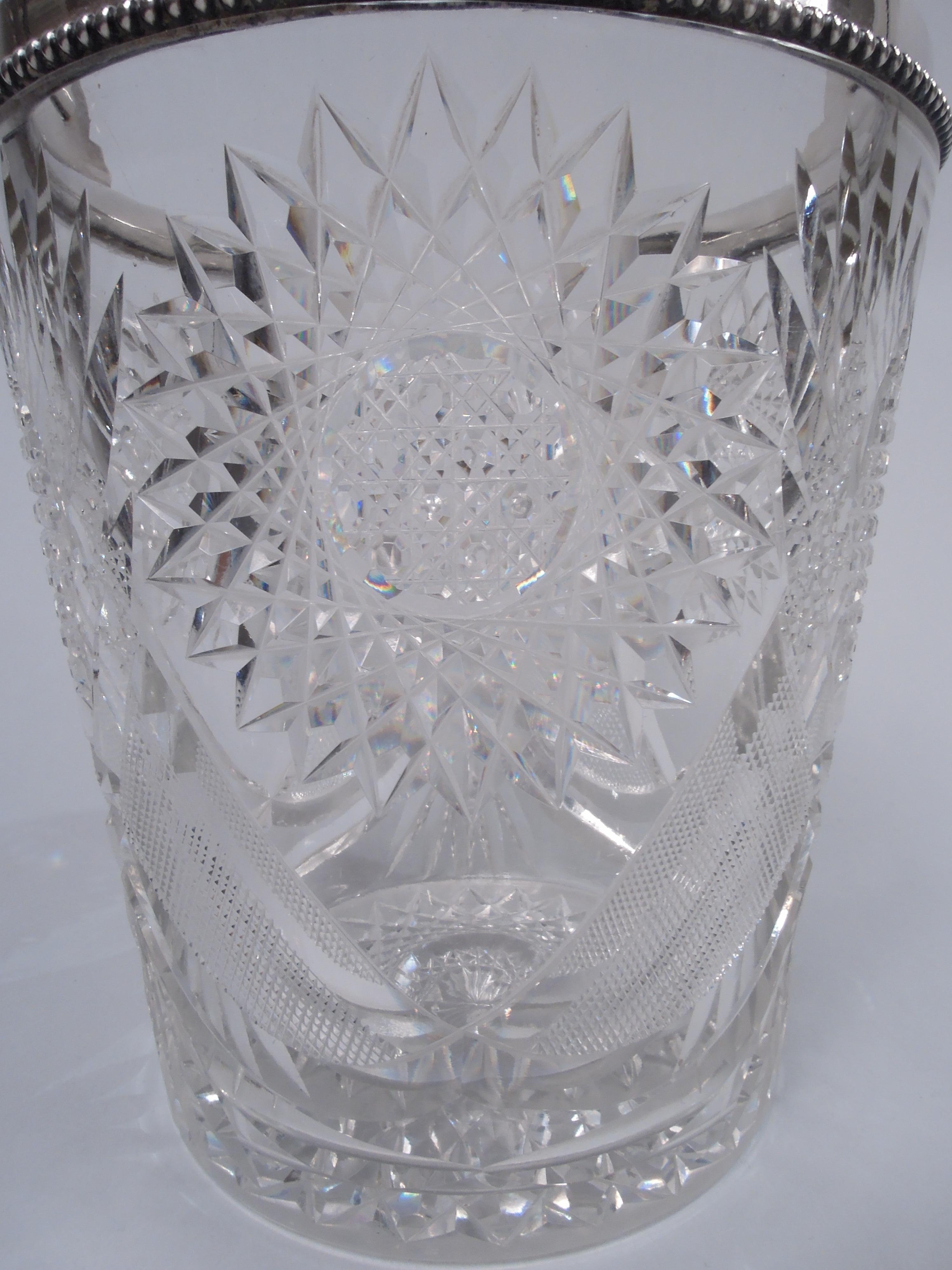 Antiker amerikanischer Eiskübel aus Glas und Sterlingsilber im Brillantschliff im Angebot 1