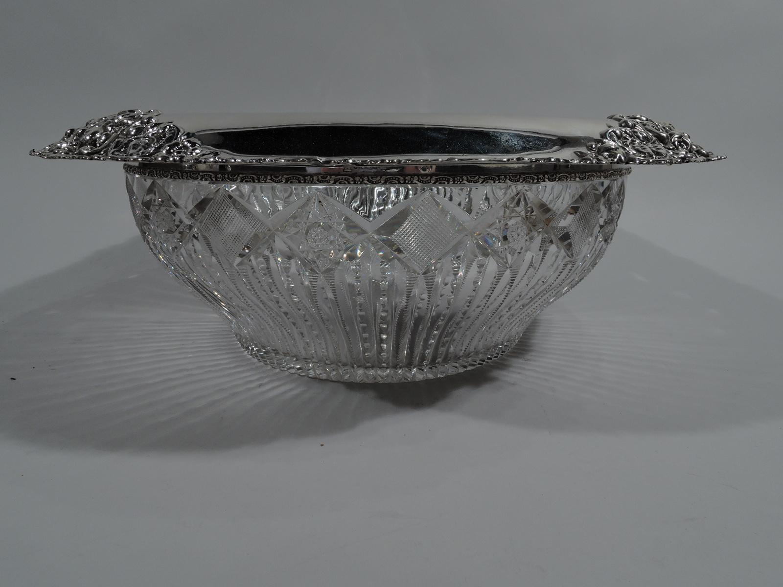 Victorian Antique American Brilliant-Cut Glass and Sterling Silver Punch Bowl