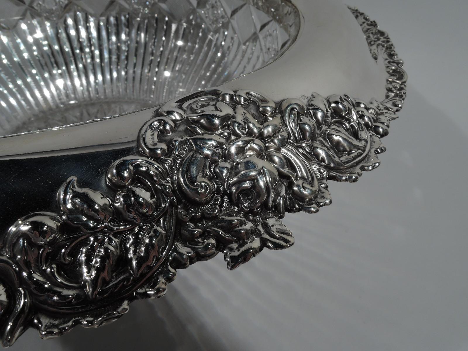 Antique American Brilliant-Cut Glass and Sterling Silver Punch Bowl In Good Condition In New York, NY
