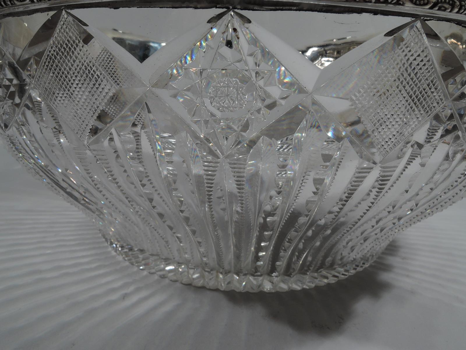 19th Century Antique American Brilliant-Cut Glass and Sterling Silver Punch Bowl