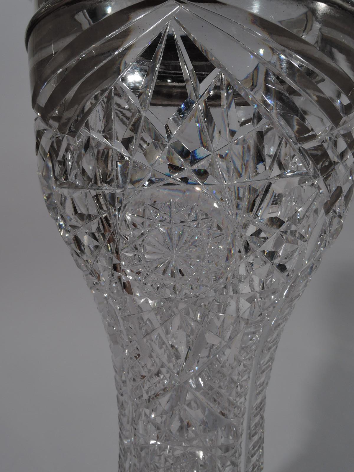 Early 20th Century Antique American Brilliant-Cut Glass and Sterling Silver Vase by Gorham