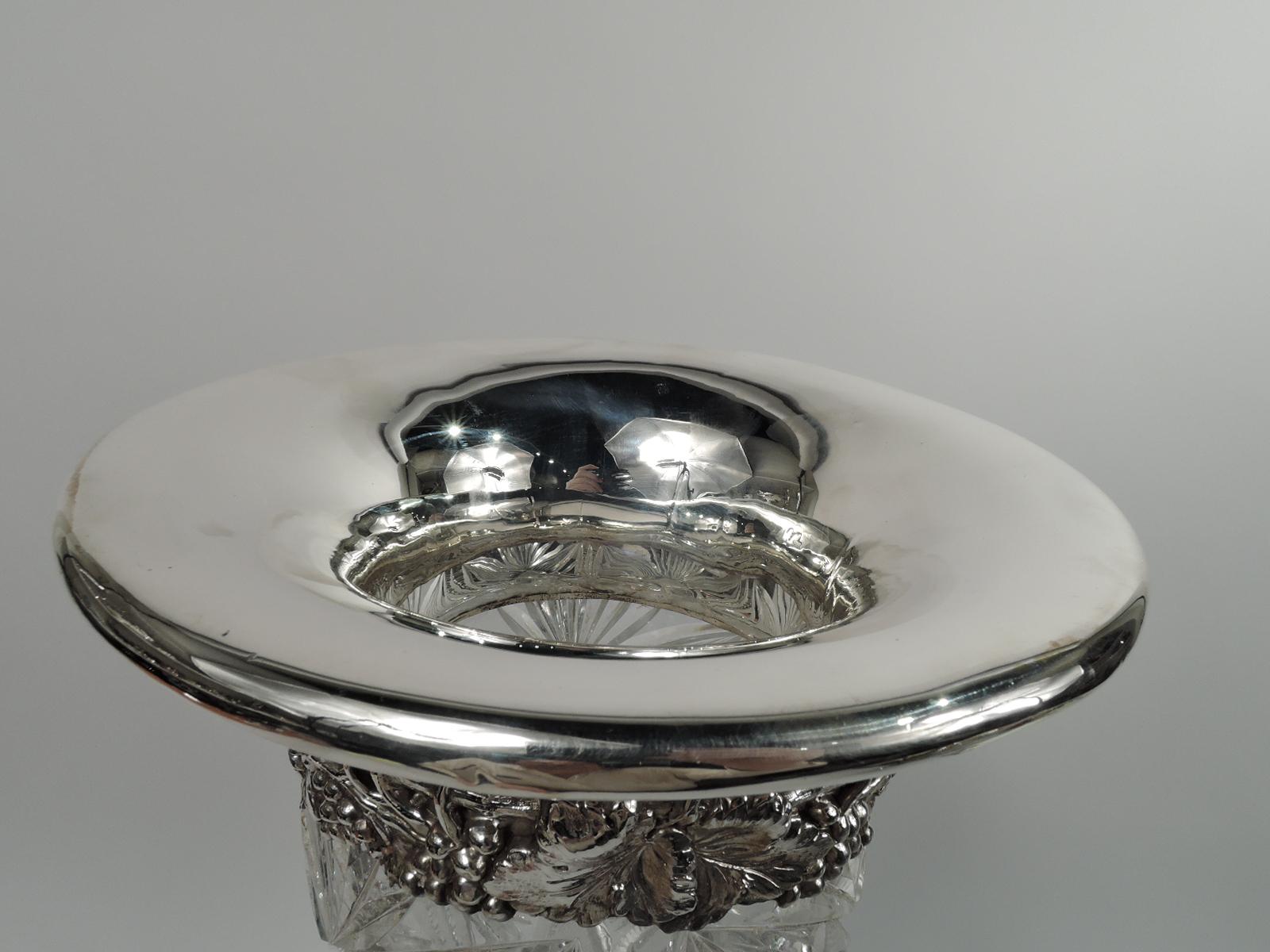 Edwardian Antique American Brilliant-Cut Glass & Sterling Silver Vase