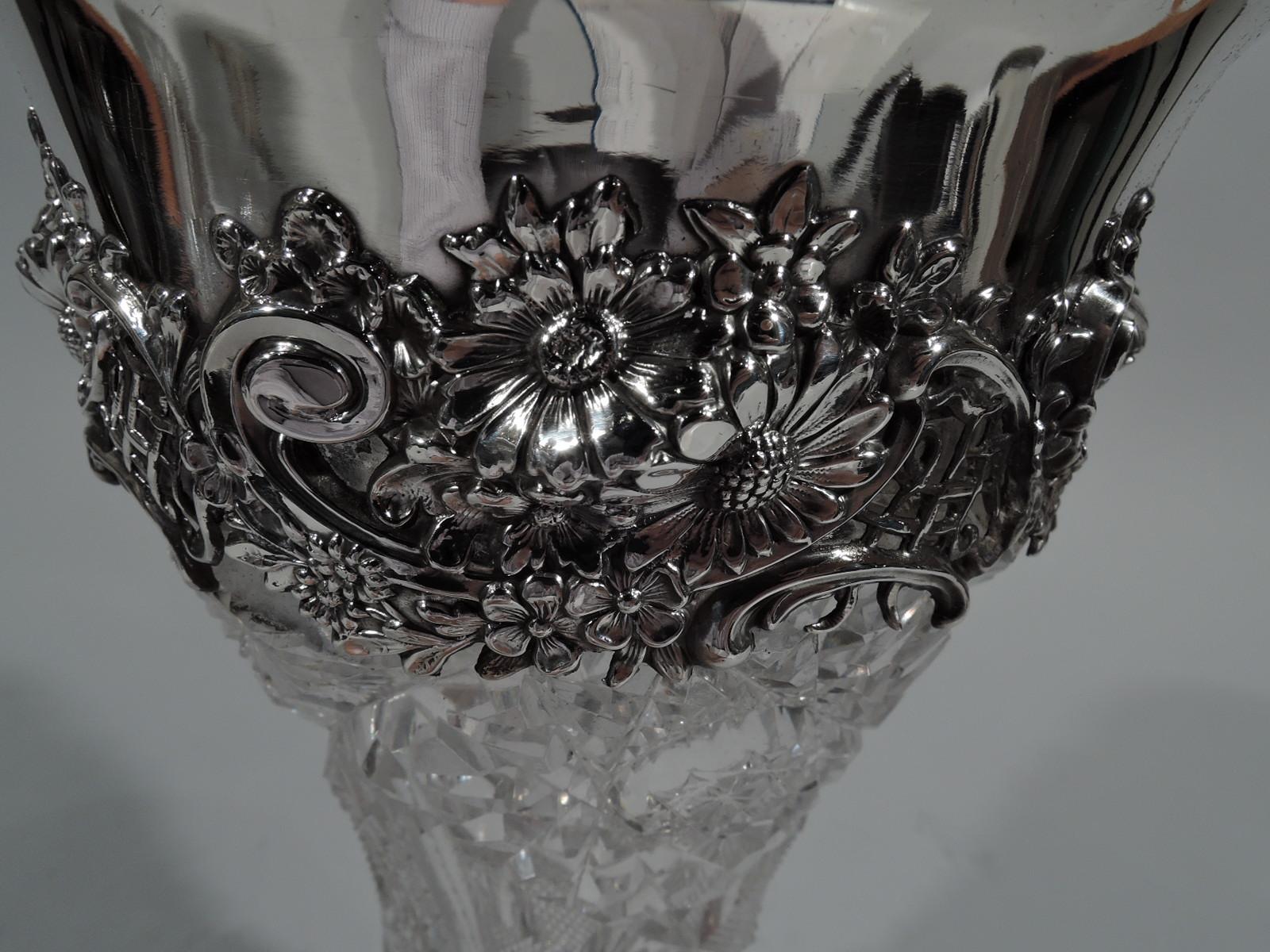 Antike Vase aus amerikanischem Glas mit Brillantschliff und Sterlingsilber (20. Jahrhundert)