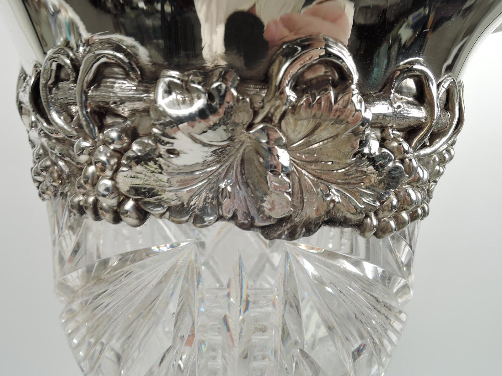20th Century Antique American Brilliant-Cut Glass & Sterling Silver Vase