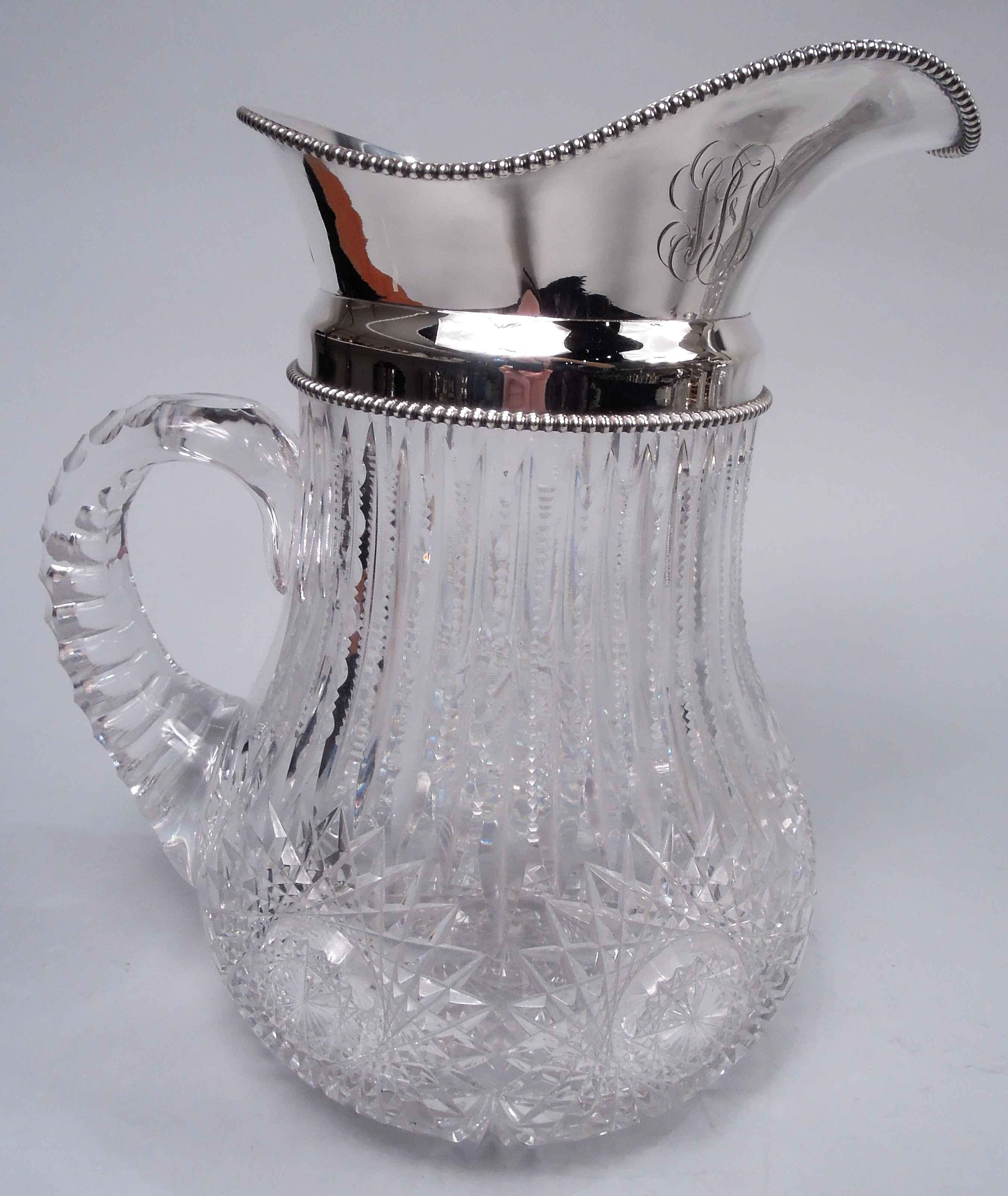 Antiker amerikanischer Wasserkrug aus Glas und Sterlingsilber im Brillantschliff im Zustand „Gut“ im Angebot in New York, NY