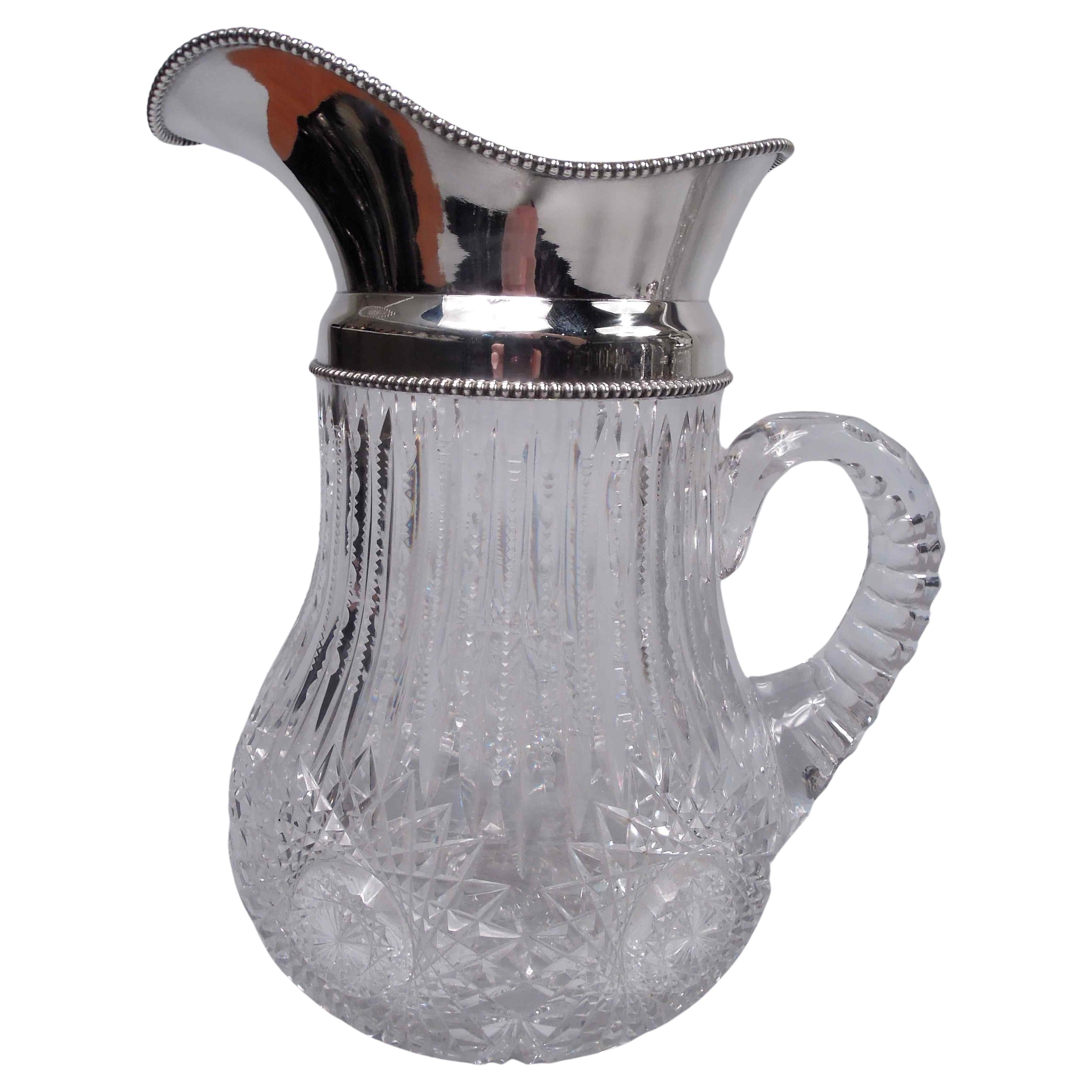 Antique American Brilliant-Cut Glass & Sterling Silver Water Pitcher