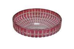 Antique American Brilliant Cut to Clear Cranberry Fruit Bowl Compote 10"