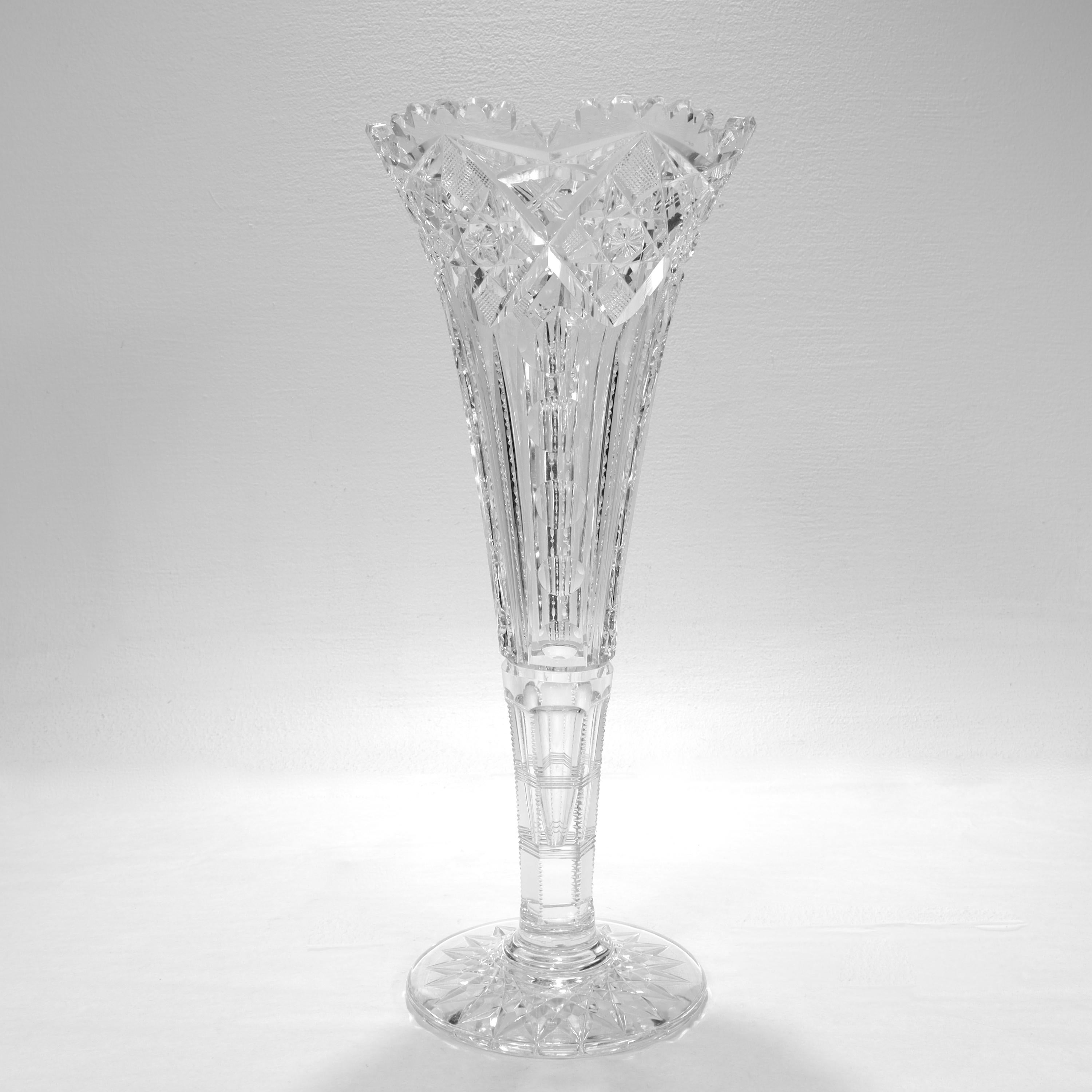 Victorian Antique American Brilliant Period ABP Cut Glass Trumpet Form Flower Vase