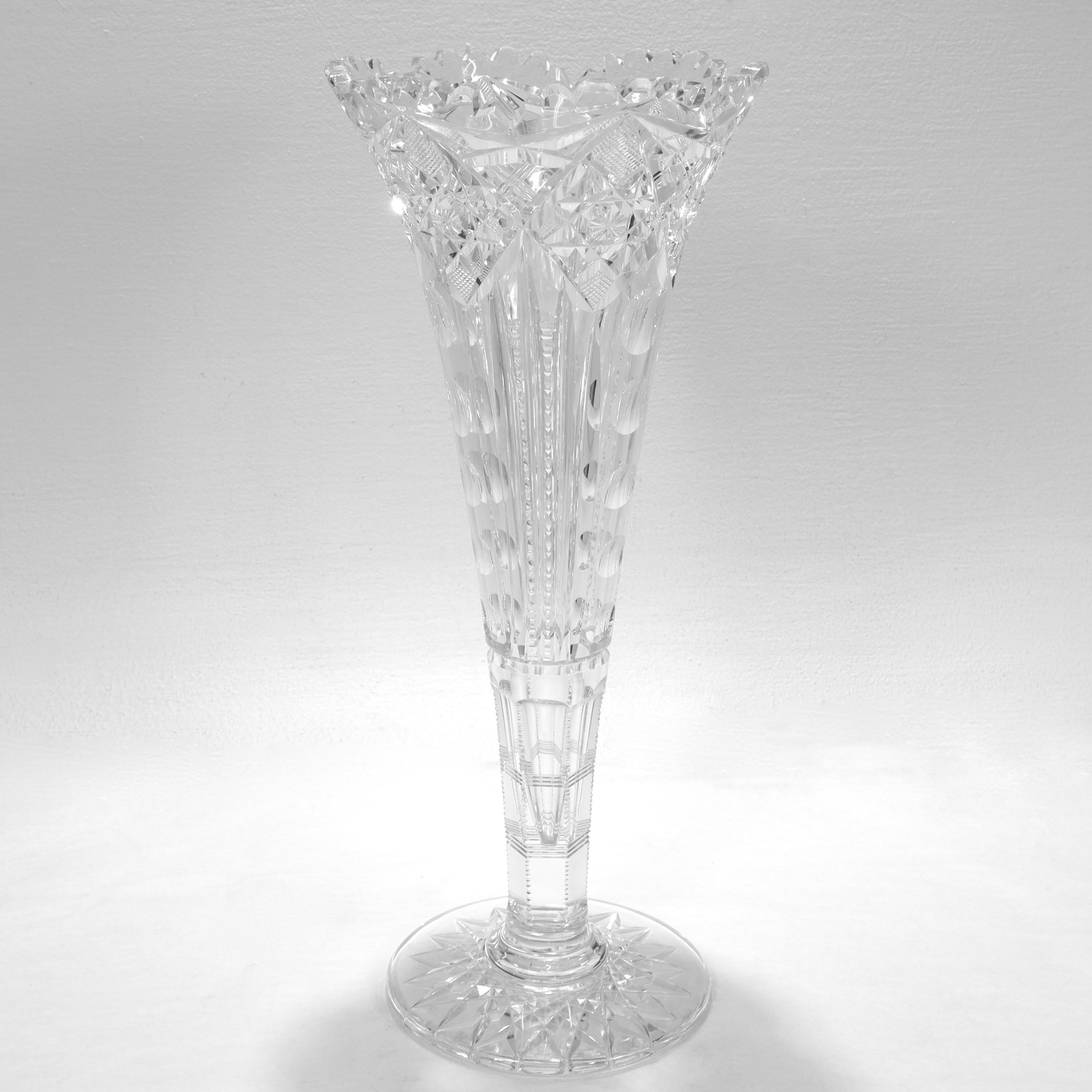 20th Century Antique American Brilliant Period ABP Cut Glass Trumpet Form Flower Vase