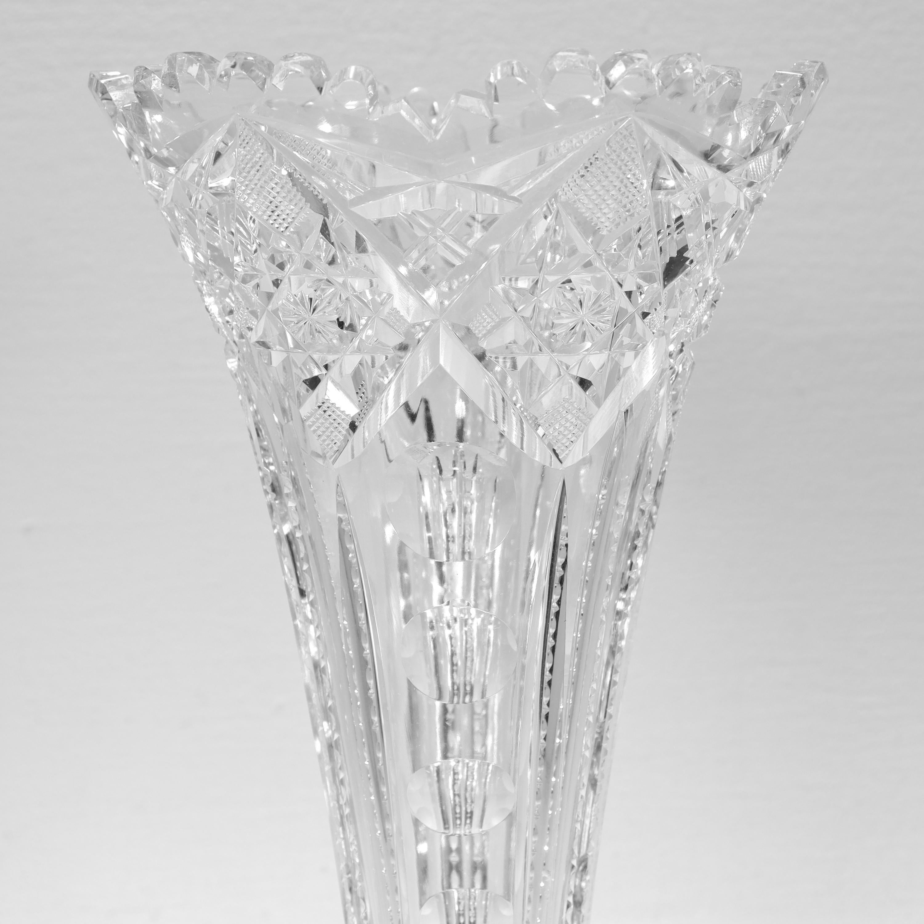 Antique American Brilliant Period ABP Cut Glass Trumpet Form Flower Vase 1