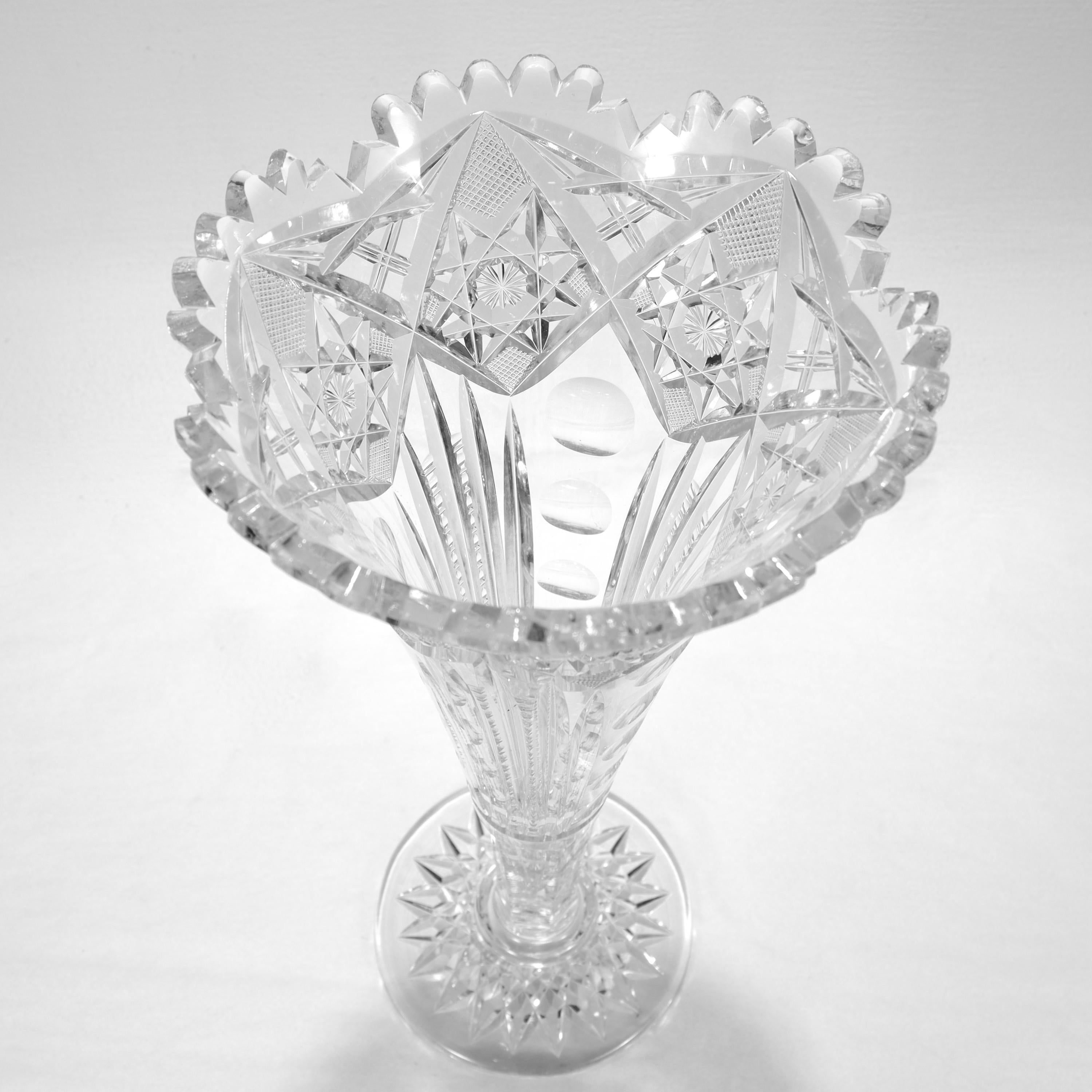 Antique American Brilliant Period ABP Cut Glass Trumpet Form Flower Vase 4