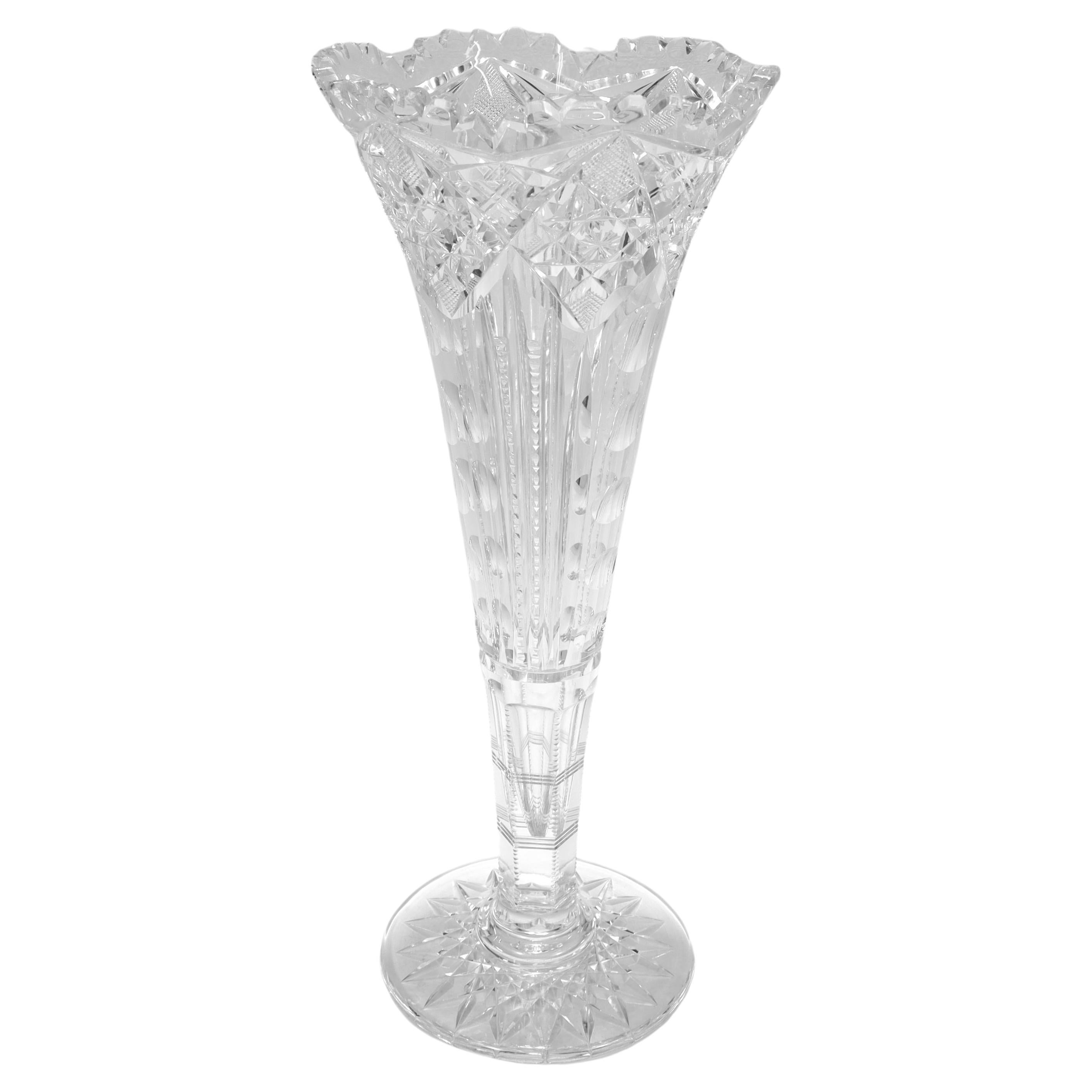 Antique American Brilliant Period ABP Cut Glass Trumpet Form Flower Vase
