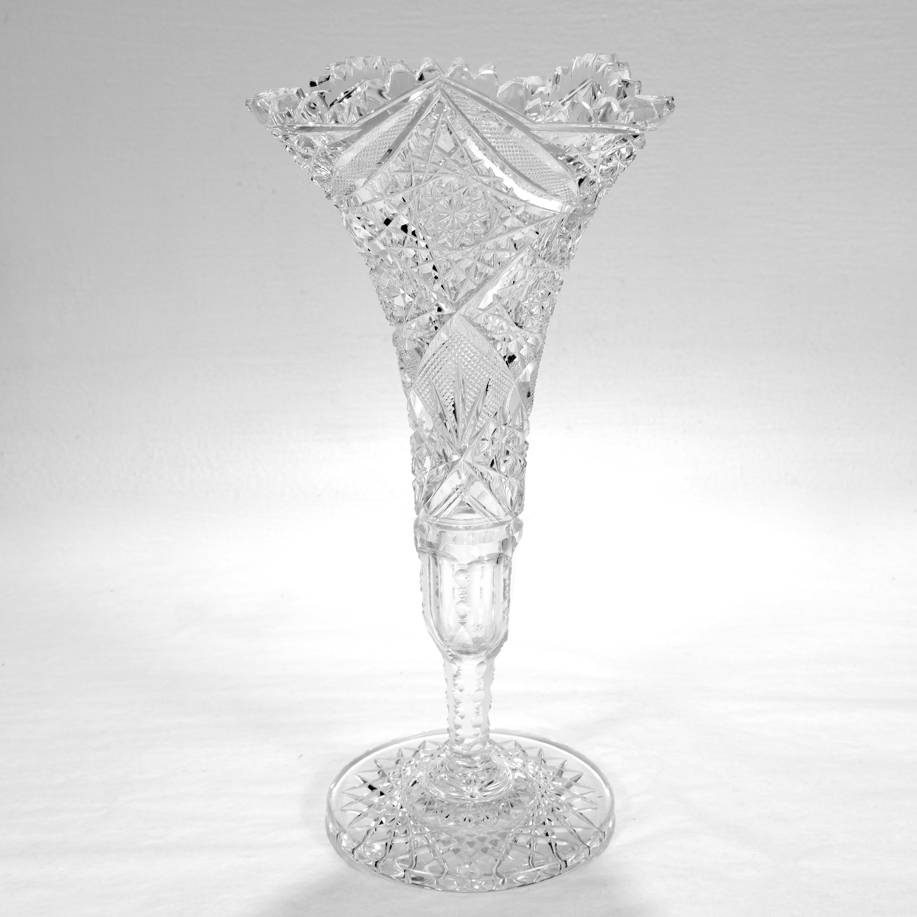 North American Antique American Brilliant Period Cut Glass Pedestal Trumpet Vase