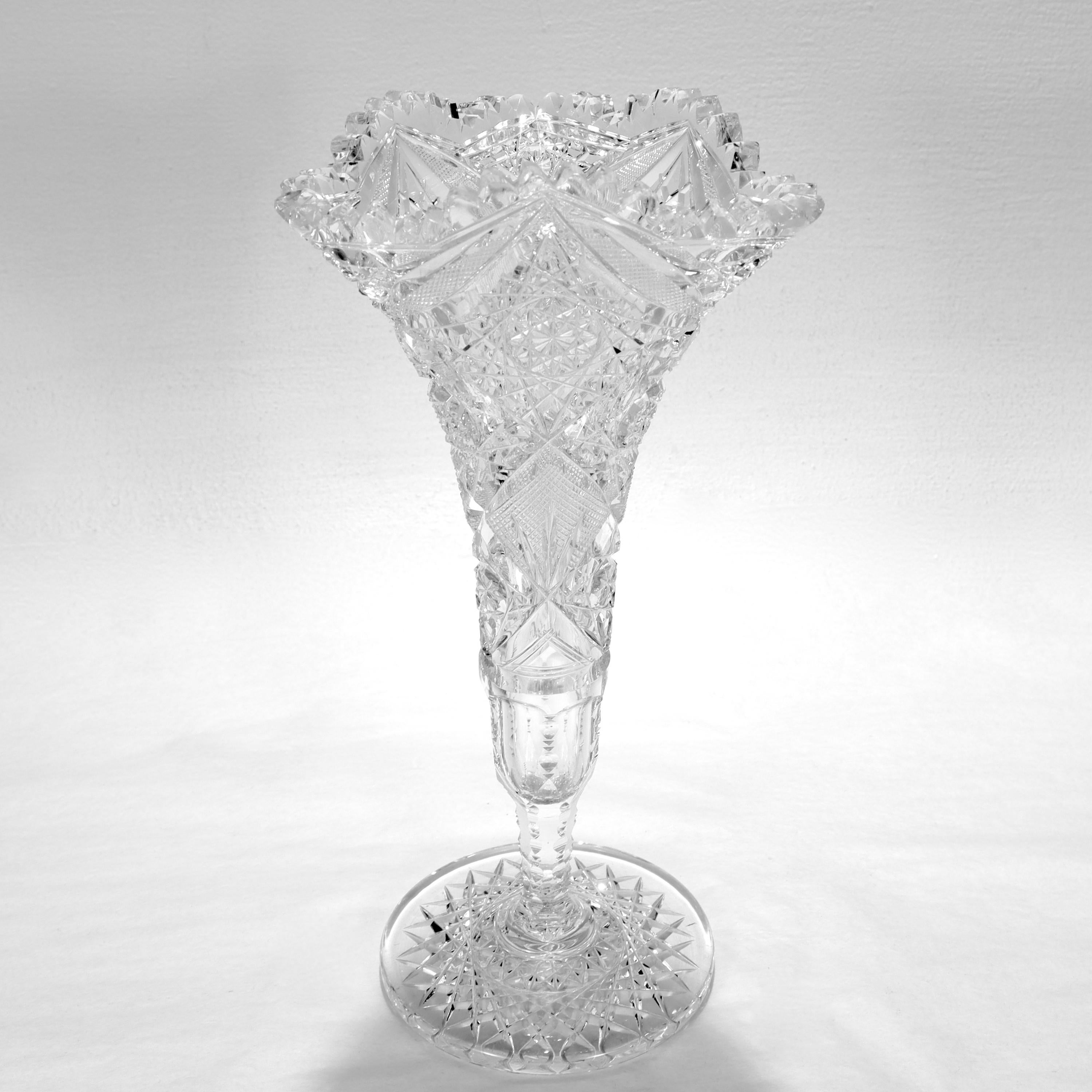 20th Century Antique American Brilliant Period Cut Glass Pedestal Trumpet Vase