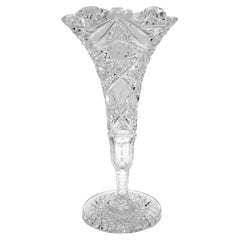 Antique American Brilliant Period Cut Glass Pedestal Trumpet Vase