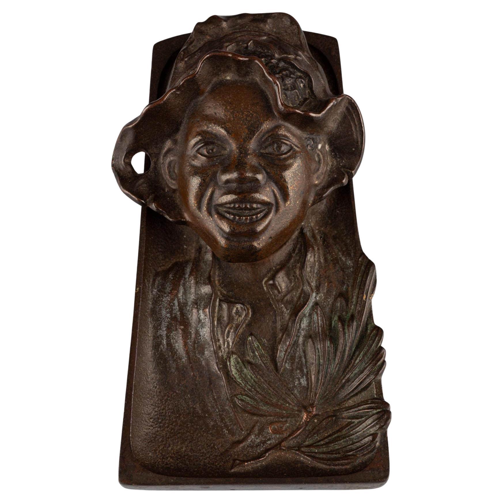 Antique American Bronze Black Americana Sculpture Johnny Griffin Inkwell For Sale