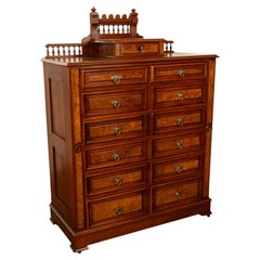 Antique American Burl Walnut Lock Side Eastlake Highboy Chest of Drawers 1870