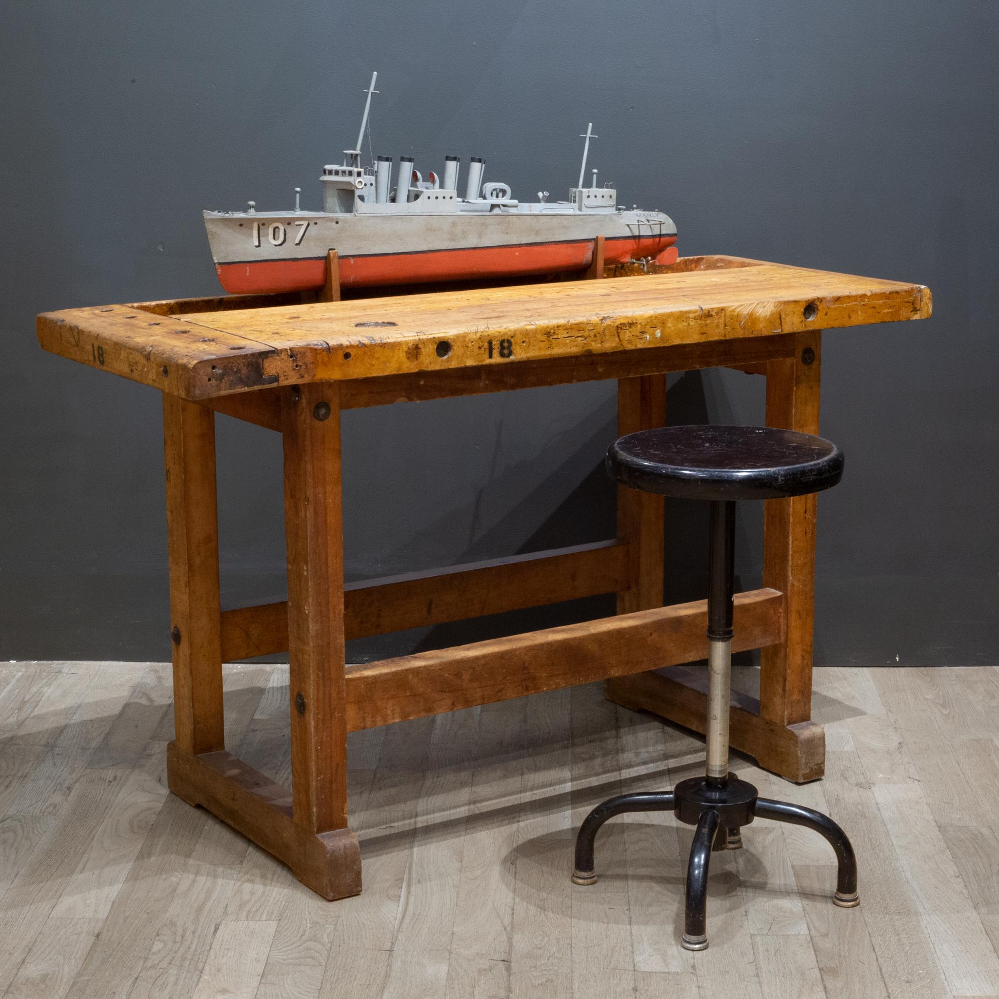 About

An turn of the century American carpenter's workbench. The work surface is beech with a tray on the side for tools and the base is Maple. The piece is structurally sound and very solid and has retained the naturally distressed look of an