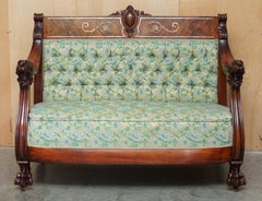 ANTiQUE AMERICAN CARved BURR WALNUT MOTHER OF PEARL INLAID CHESTERFIELD SOFA