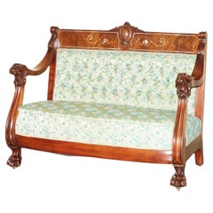 ANTiQUE AMERICAN CARVED BURR WALNUT MOTHER OF PEARL INLAID CHESTERFIELD SOFA