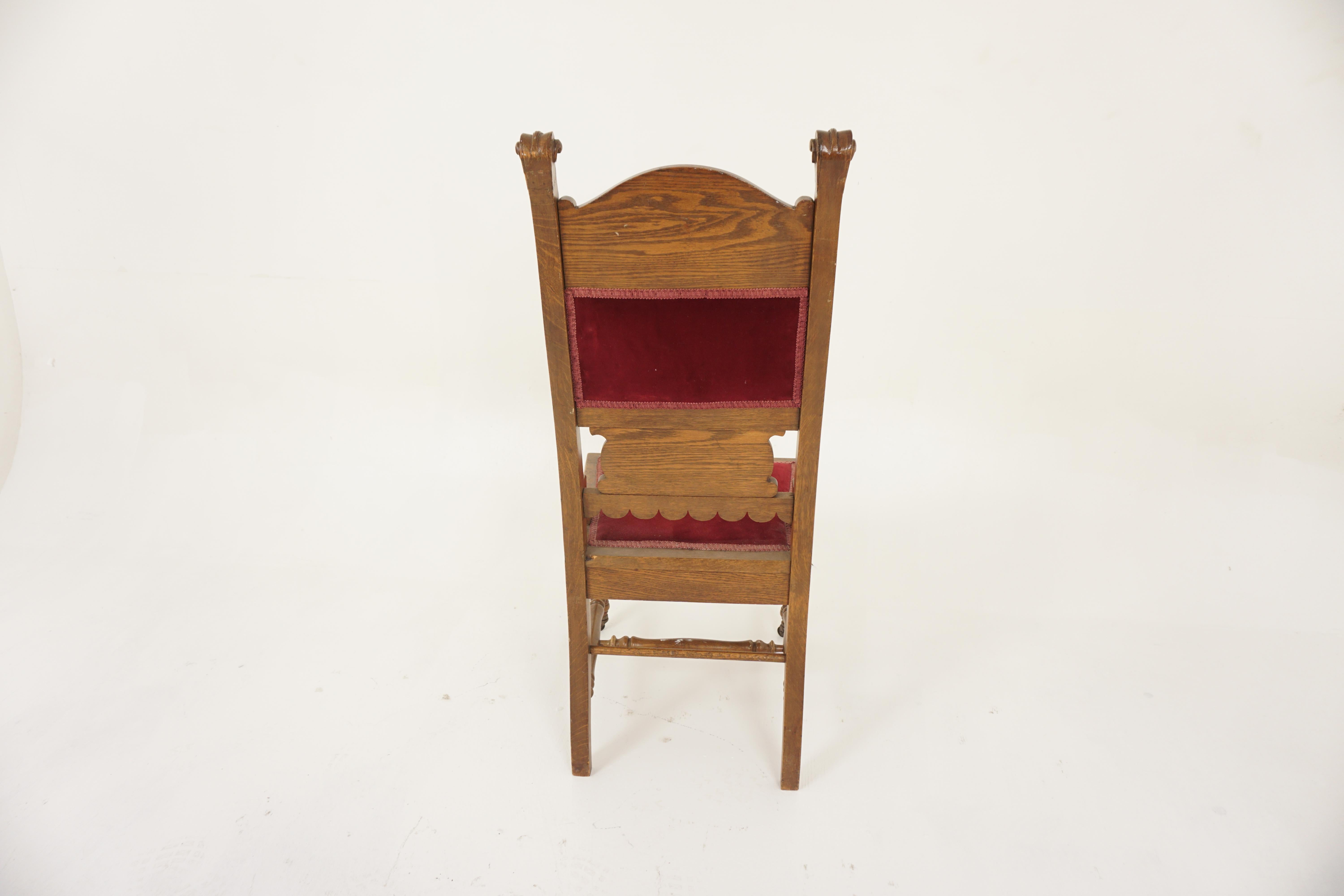Antique American Carved Oak Hall, Desk, Occasional Chair, America 1900, H1194 For Sale 3