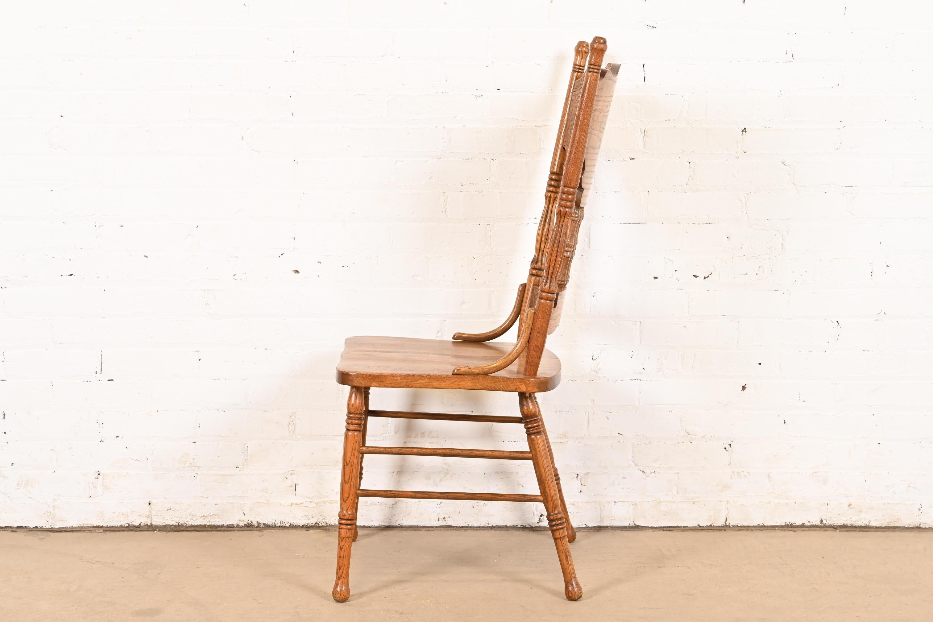 Antique American Carved Oak Pressed Back Spindle Dining Chair or Side Chair 6