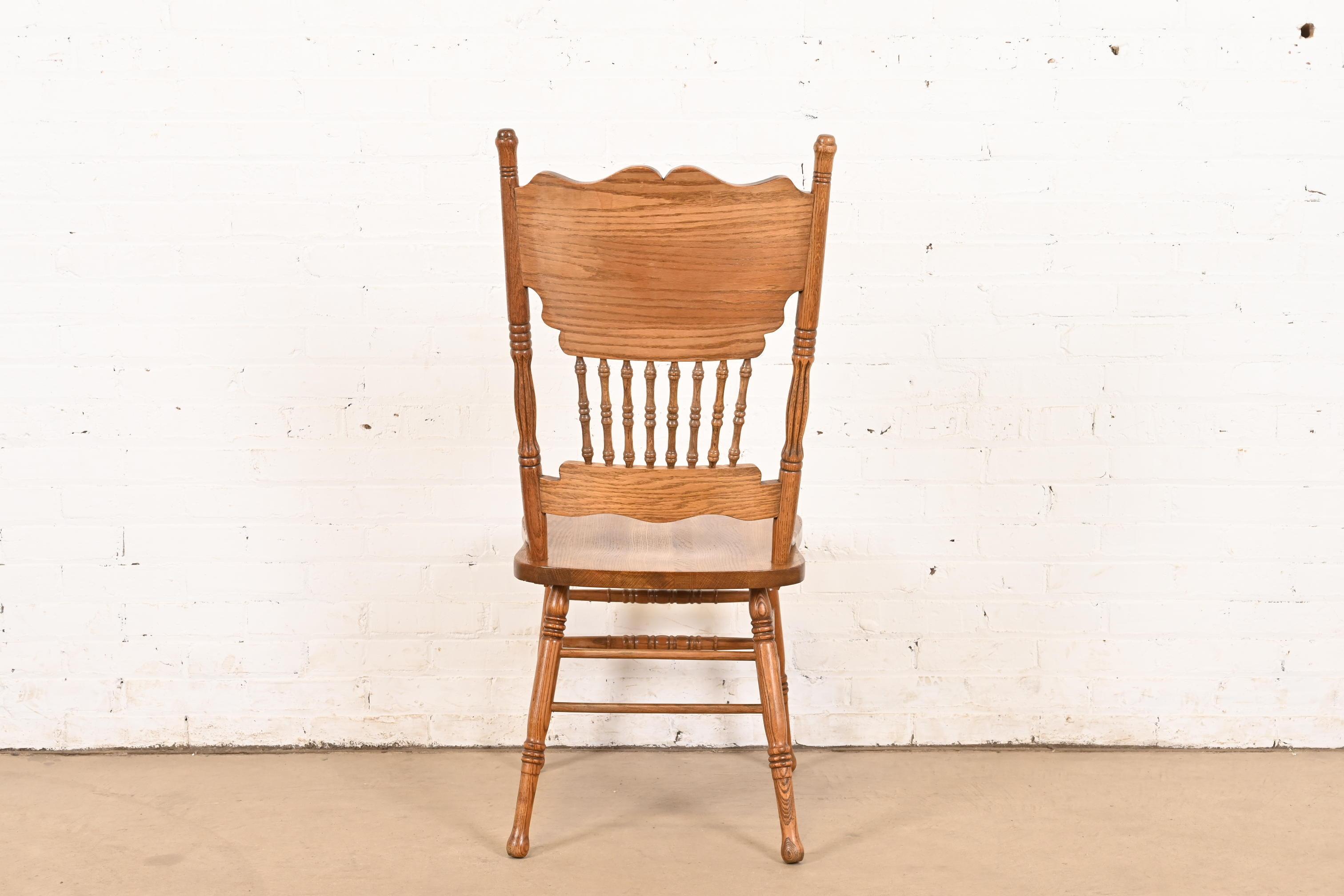 Antique American Carved Oak Pressed Back Spindle Dining Chair or Side Chair 7