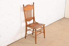 Antique American Carved Oak Pressed Back Spindle Dining Chair or Side Chair