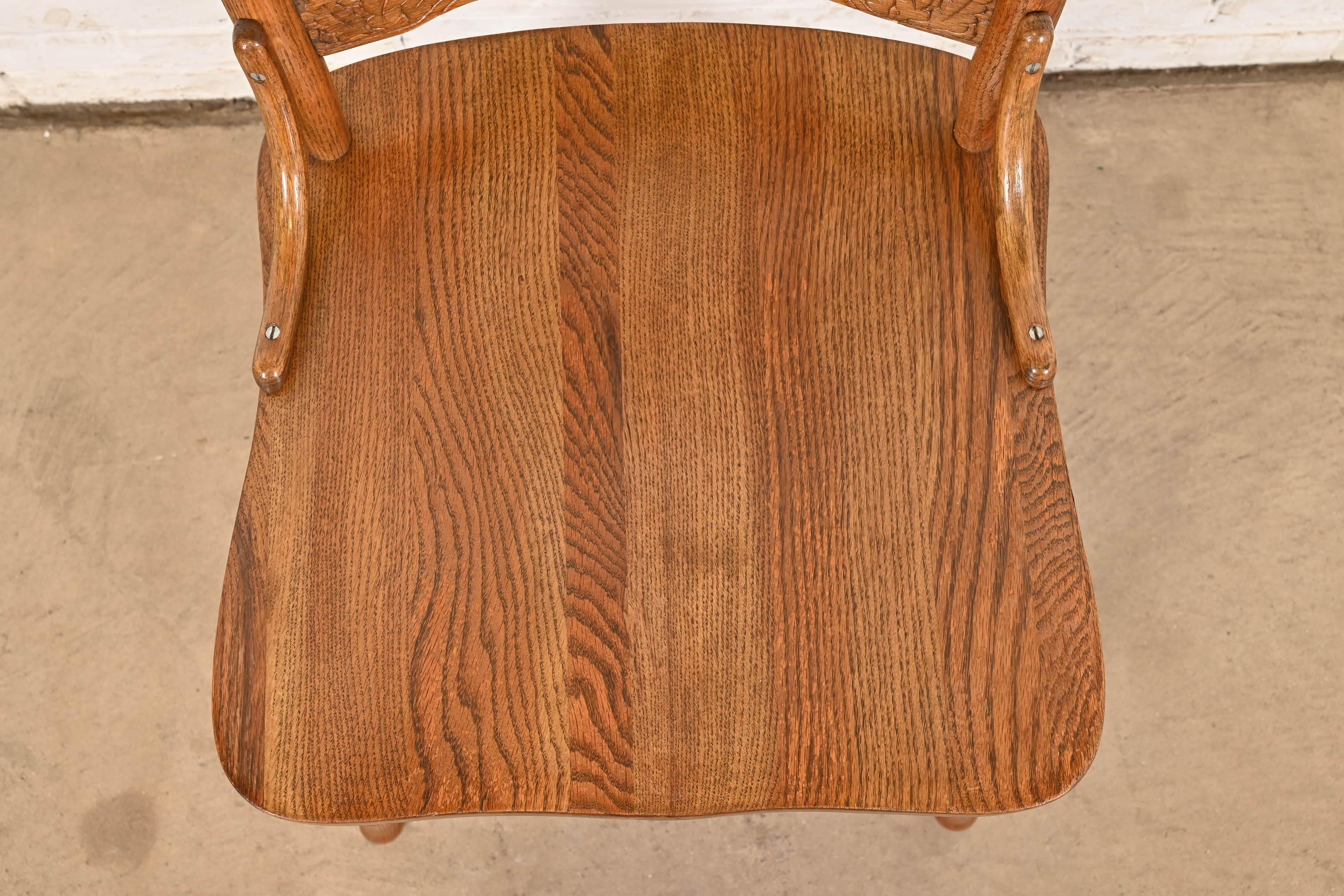 Antique American Carved Oak Pressed Back Spindle Dining Chair or Side Chair 3