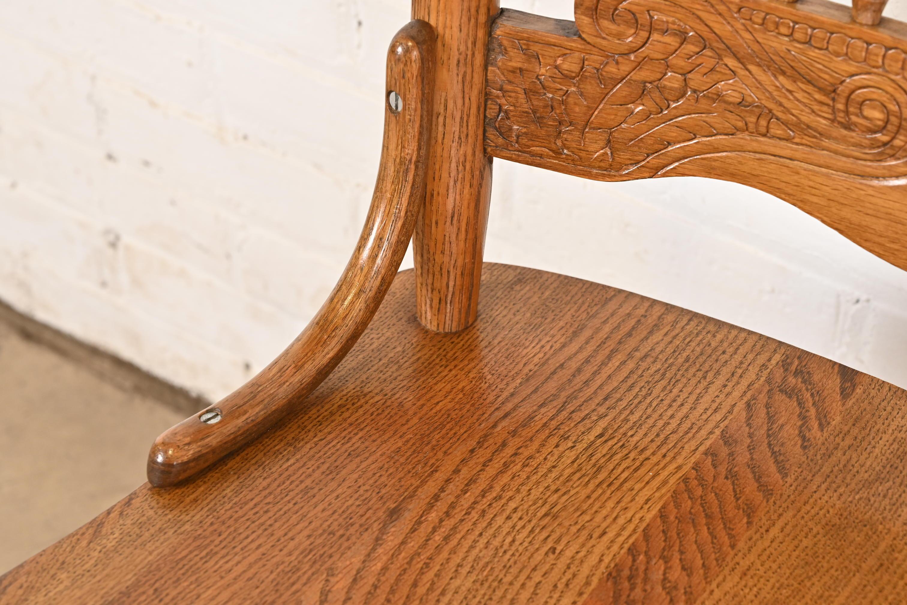 Antique American Carved Oak Pressed Back Spindle Dining Chair or Side Chair 4