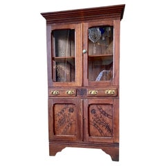 Antique American Carved Red Oak Pie Safe Cabinet