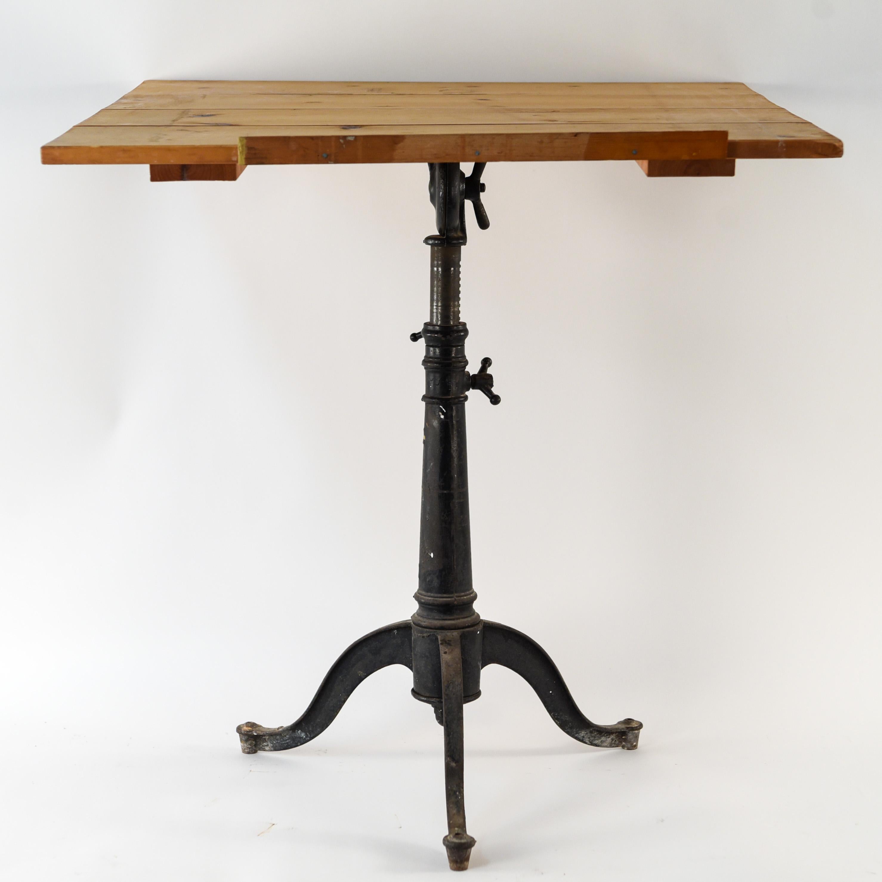 Industrial Antique American Cast Iron Base Drafting Table