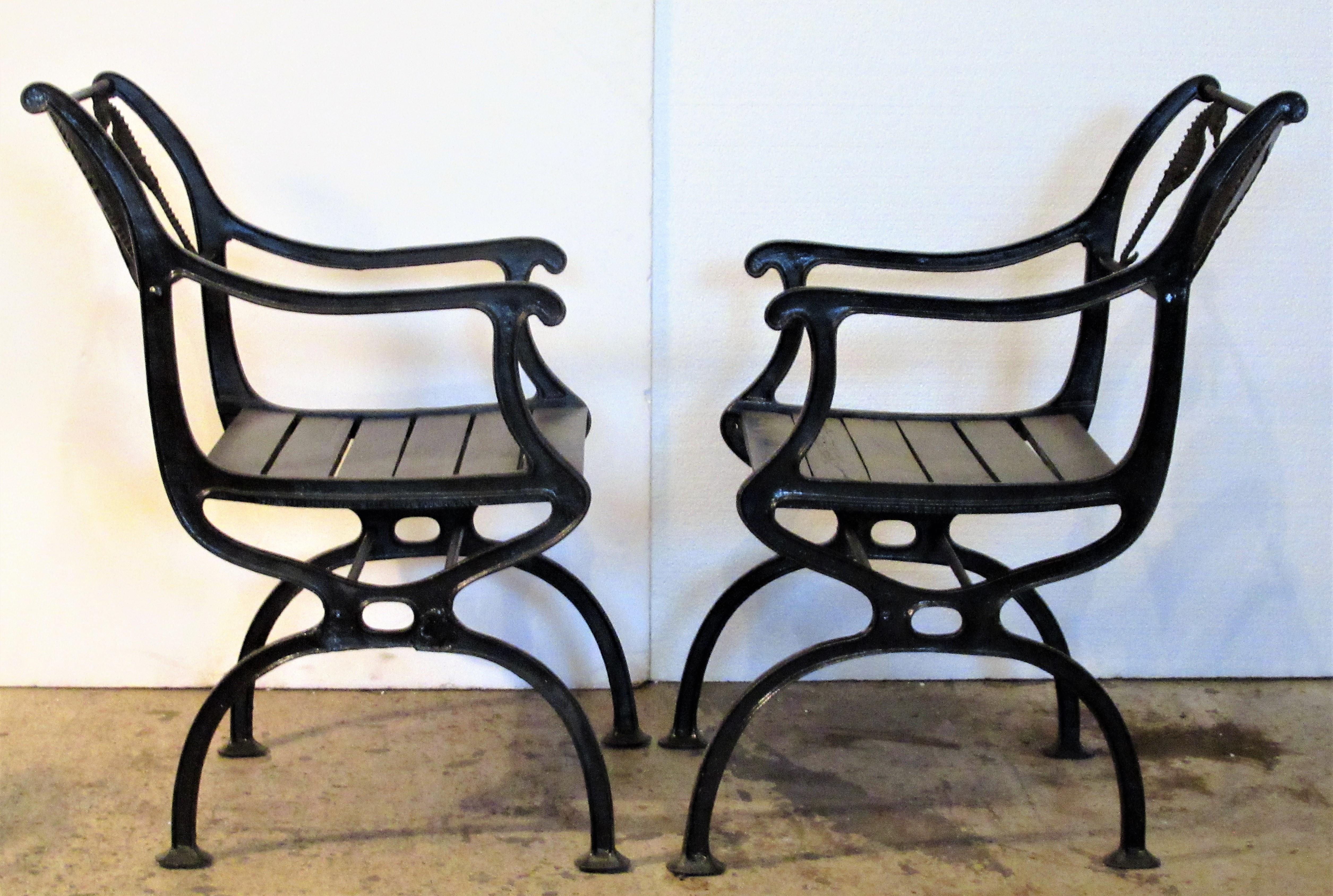 20th Century Antique American Cast Iron Sea Horse and Scallop Shell Design Garden Chairs