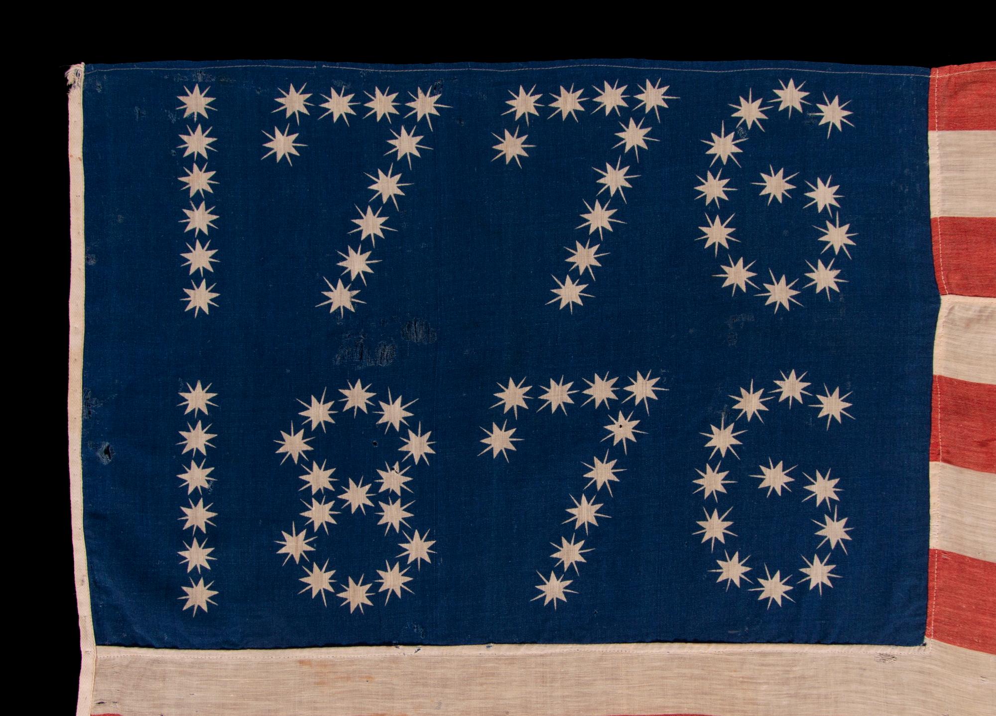 North American Antique American Centennial Flag w/ 10-Pointed Stars that Spell “1776 – 1876” For Sale